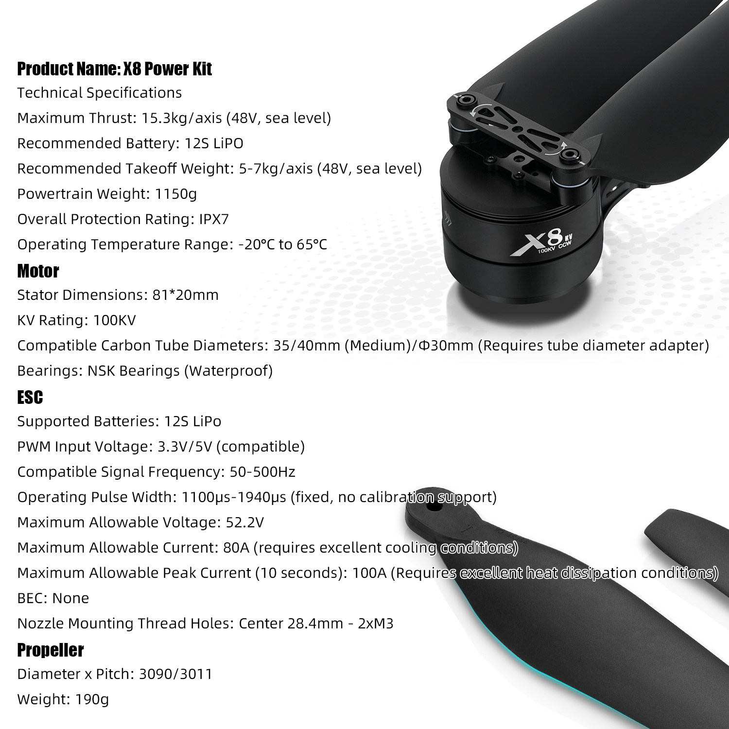 X8 Power System Kit: 100KV Mot - Drone Kit Heavy Lift recension och pris